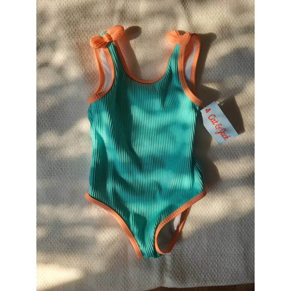 Cat & Jack Teal and Orange One-Piece Swimsuit 2T New